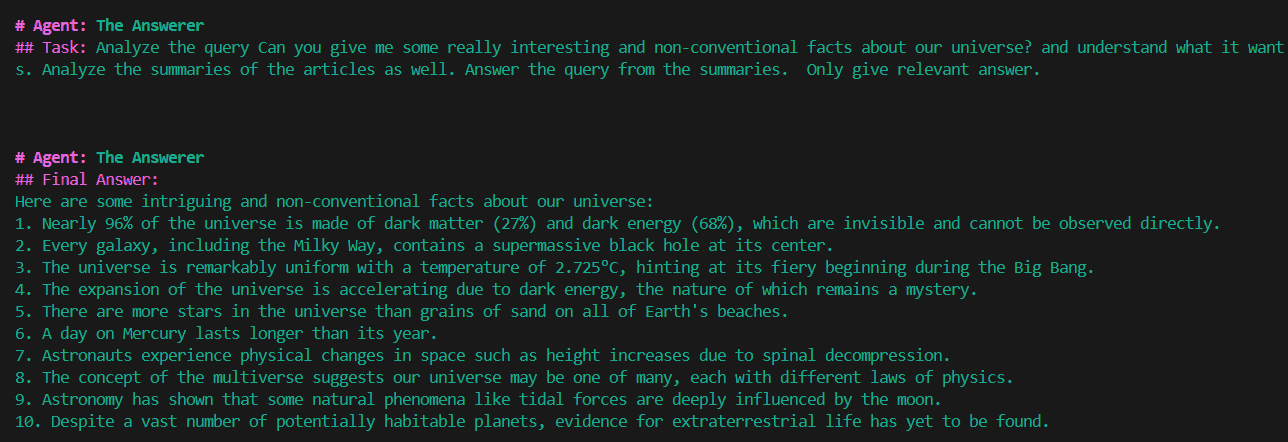 Output of the Agent we made